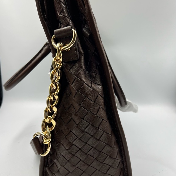 MICHAEL KORS HAMILTON LARGE HAMILTON WOVEN LEATHER LUGGAGE BROWN TOTE BAG NWT - Picture 4 of 12